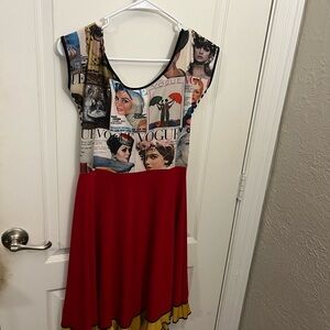 Fashion fun striped and vogue cover print dress